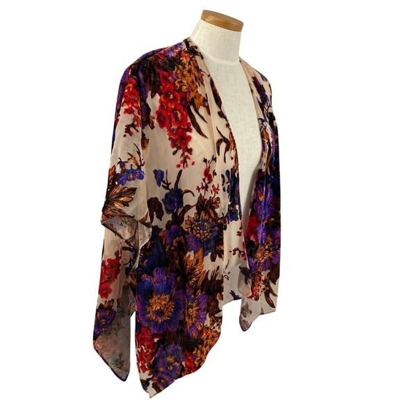 Whimsigoth Burnout Velvet Floral Kimono Shawl Wrap Women OS Purple Cottagecore - Picture 3 of 8